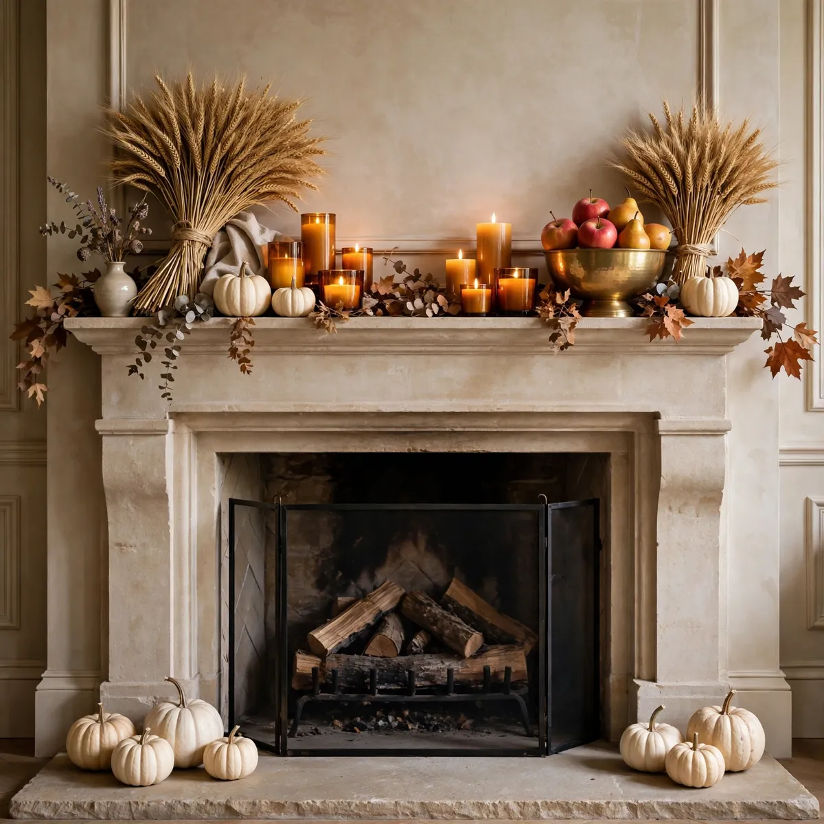 fall mantel decor ideas: budget foraged mantel ready for Thanksgiving