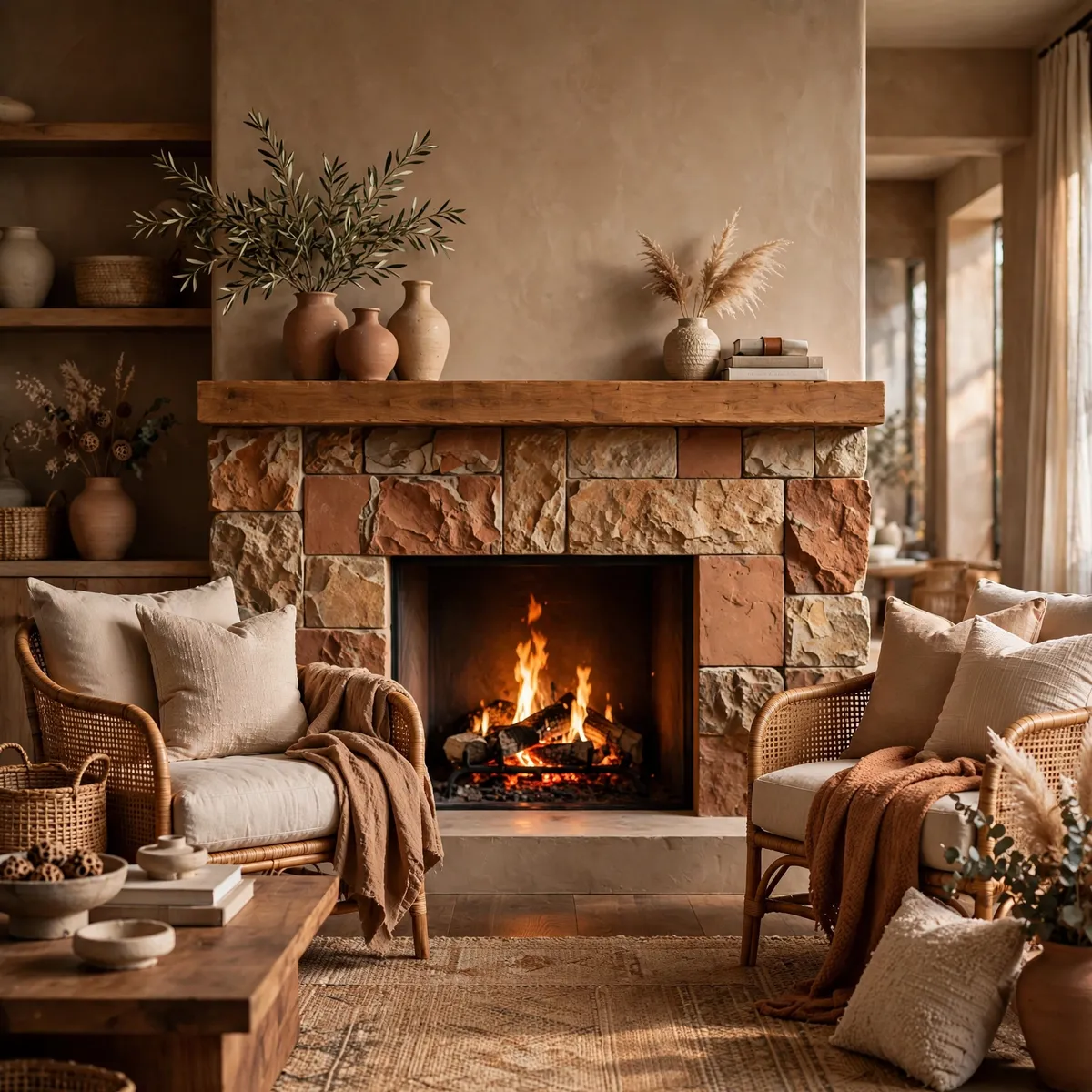 fireplace design ideas: Let Earthy Color Do the Talking