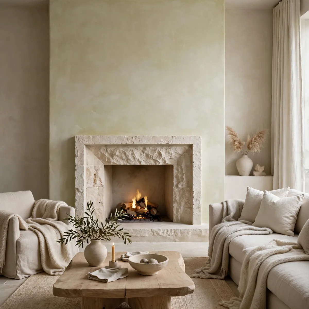 fireplace design ideas: Keep It Soft With Limewashed Neutrals