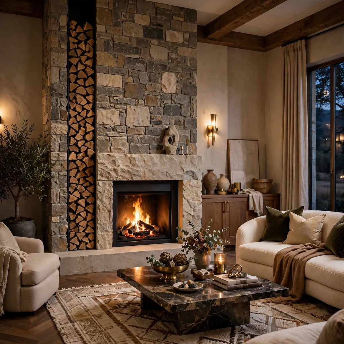 fireplace design ideas: Stack Firewood as Decor