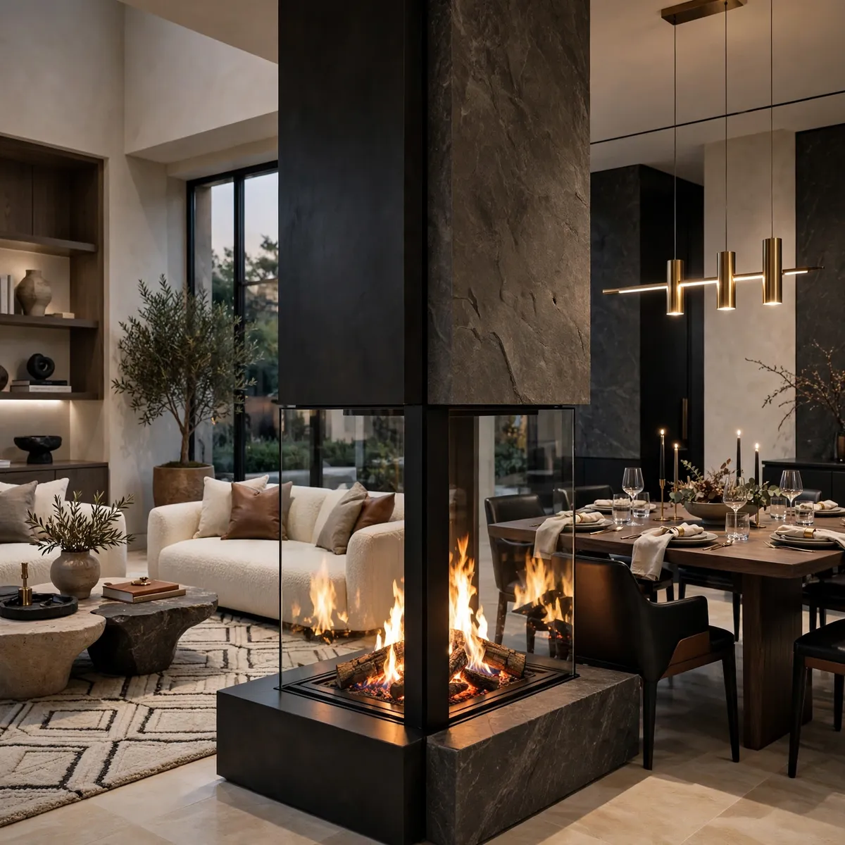 fireplace design ideas: Try a Double-Sided See-Through Fireplace