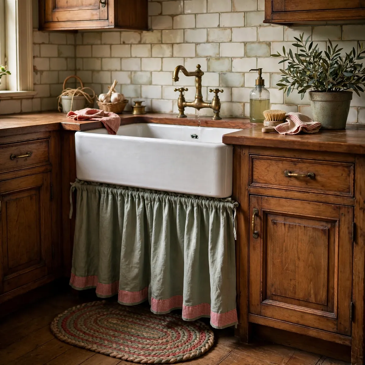 grandmacore kitchen: Skirt the Sink and Layer Soft Textiles