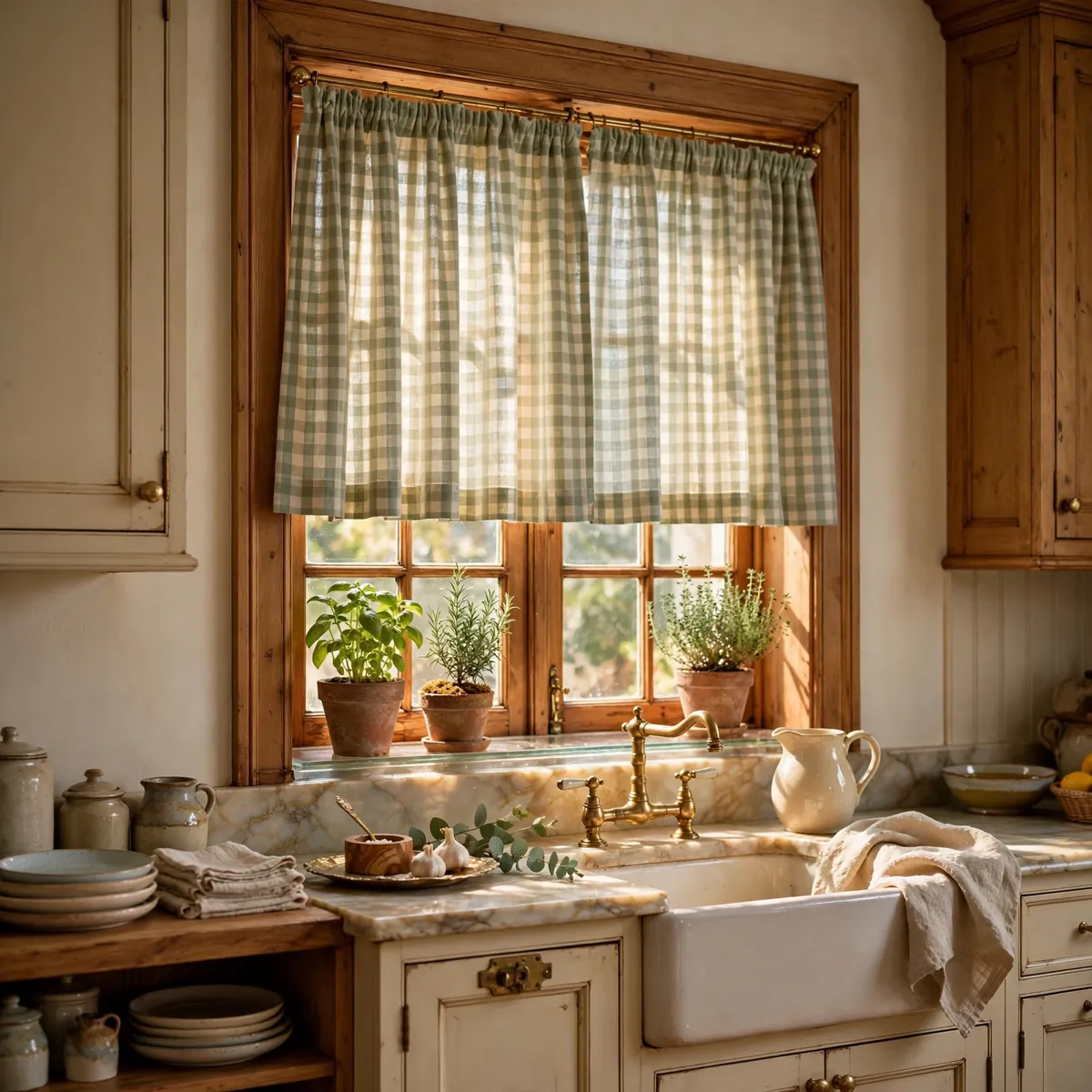 grandmacore kitchen: Hang Gingham Cafe Curtains