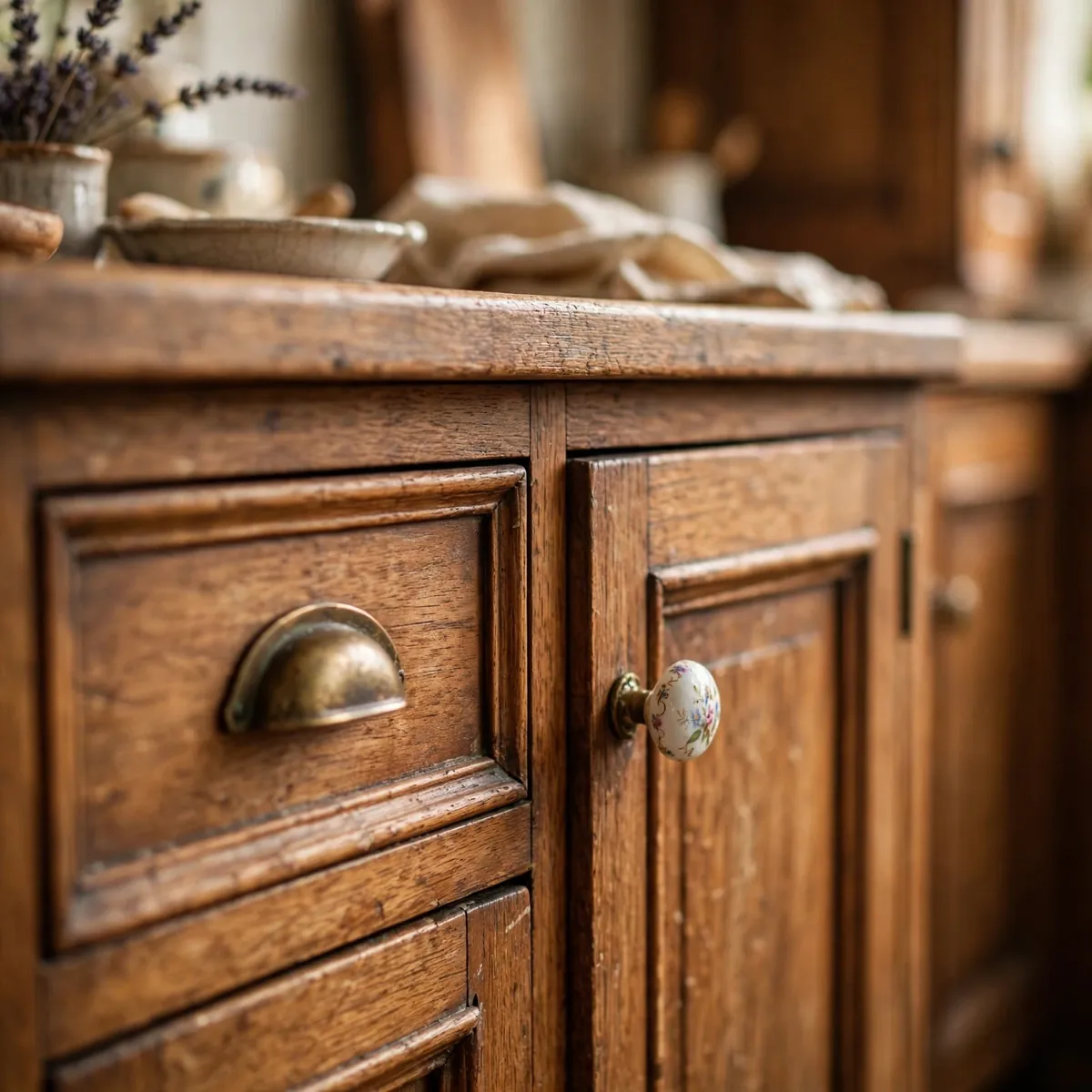 grandmacore kitchen: Swap Hardware for Brass and Porcelain