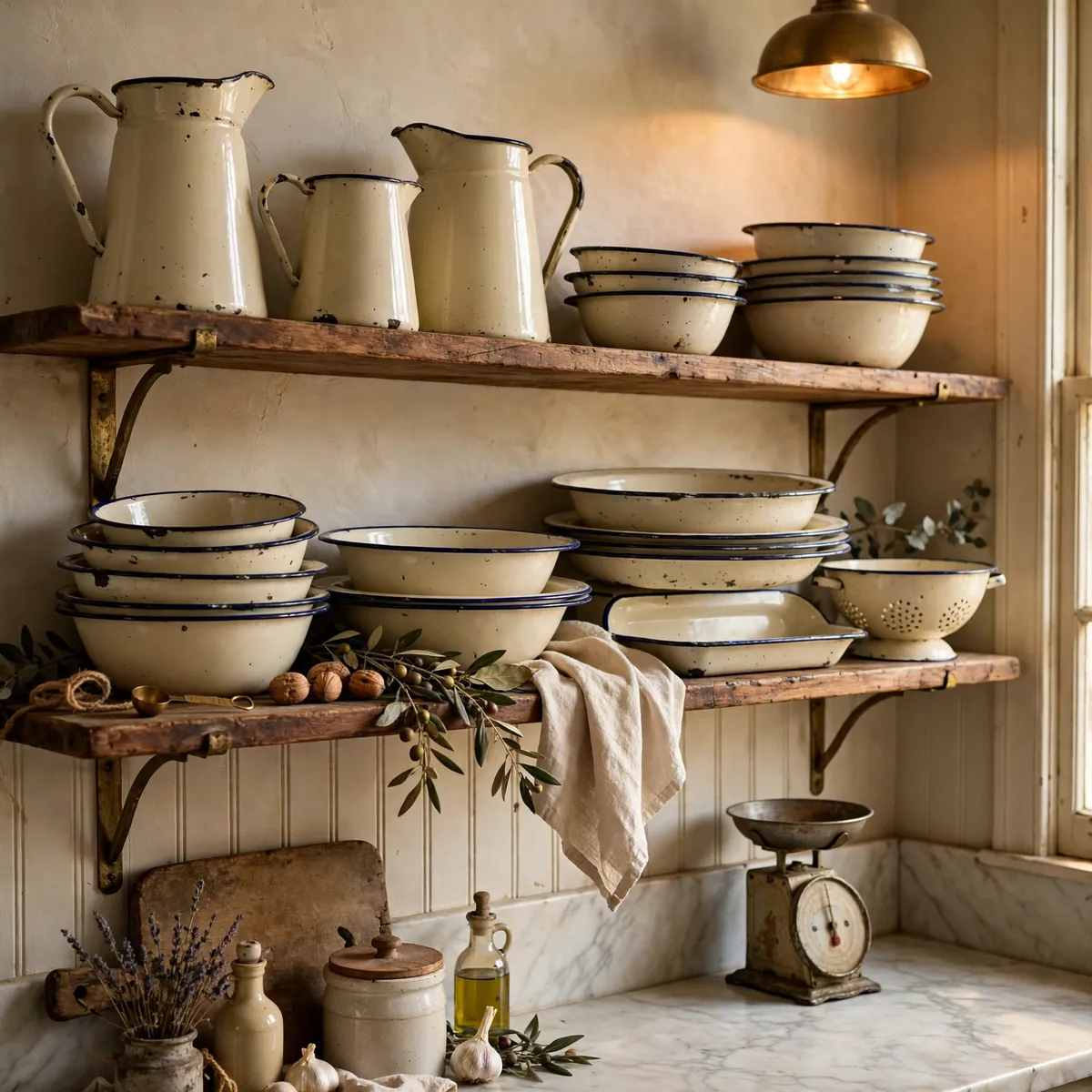 grandmacore kitchen: Display a Collection of Vintage Enamelware