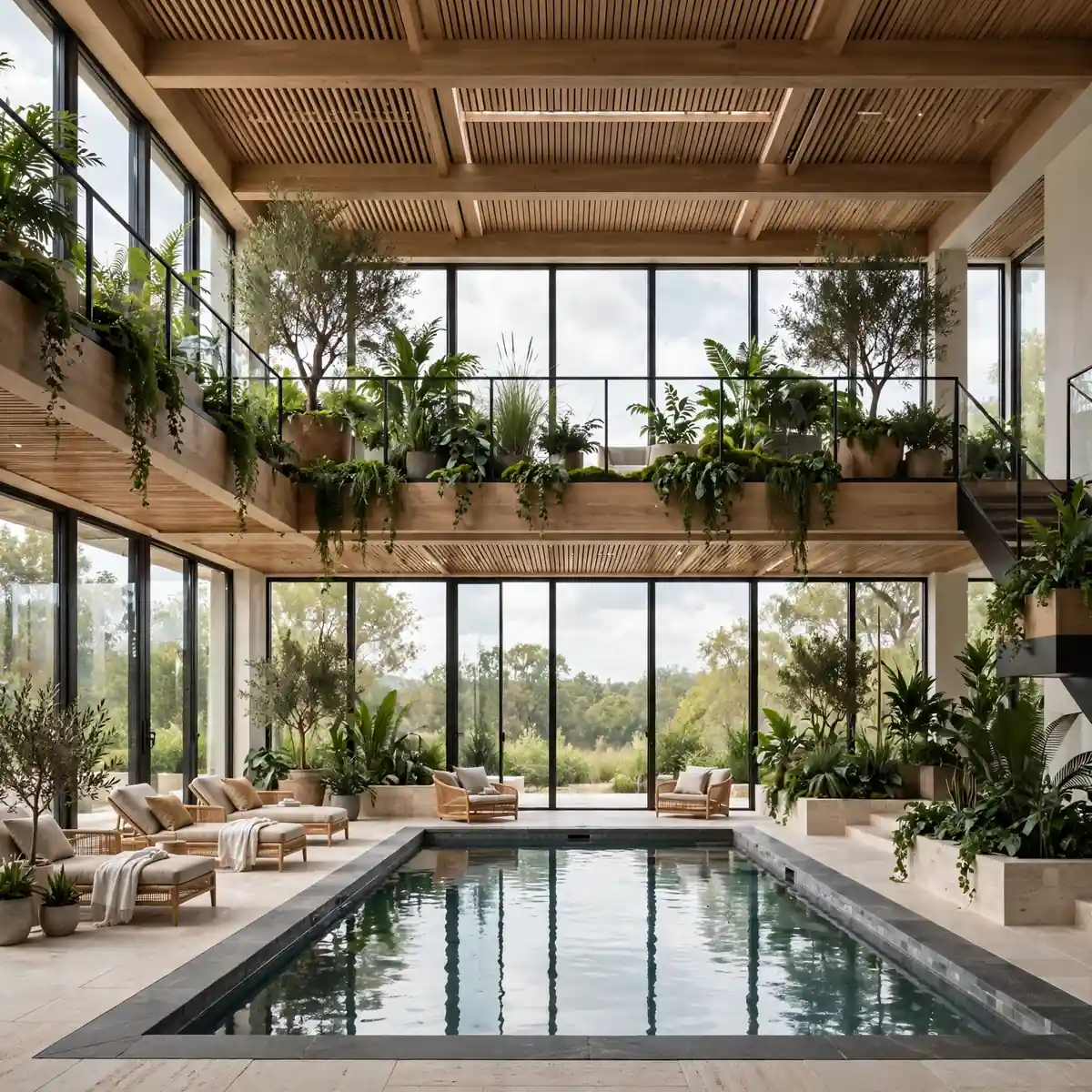 indoor pool ideas: Double-Height Pool with Loft Garden