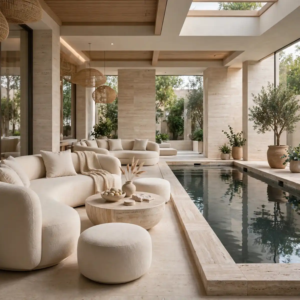 indoor pool ideas: Poolside Lounge with Curved Furniture