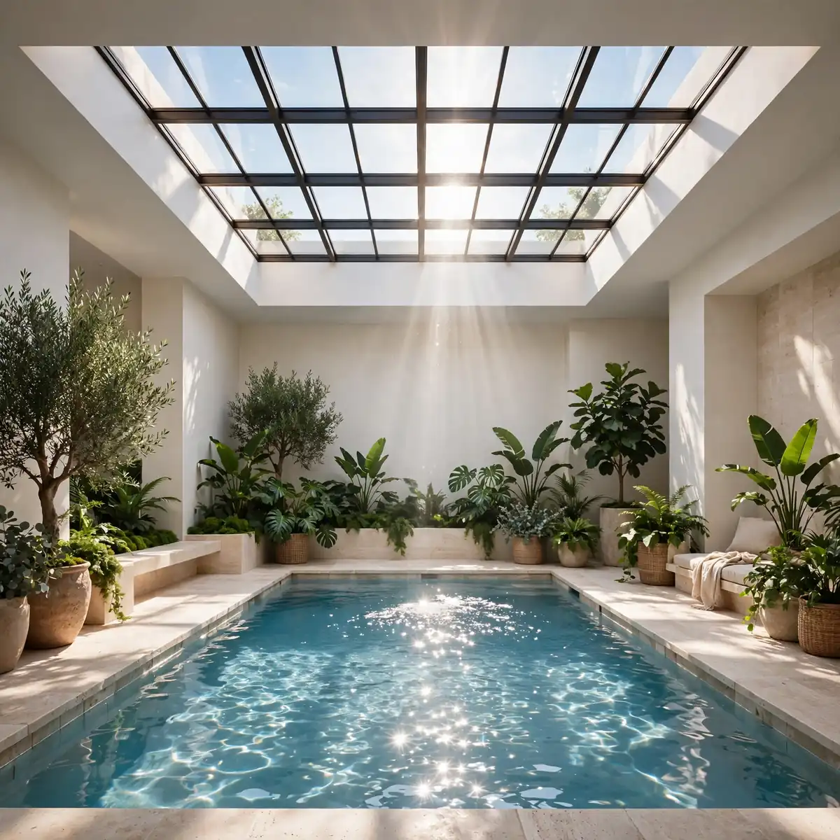 indoor pool ideas: Indoor Pool with Skylight Over Water