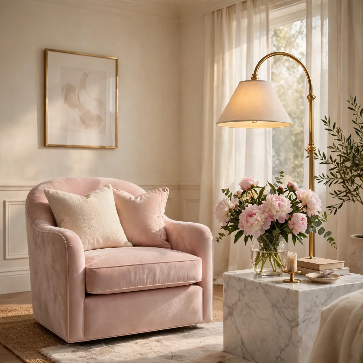 living room color psychology: Soft Blush for Romantic Warmth