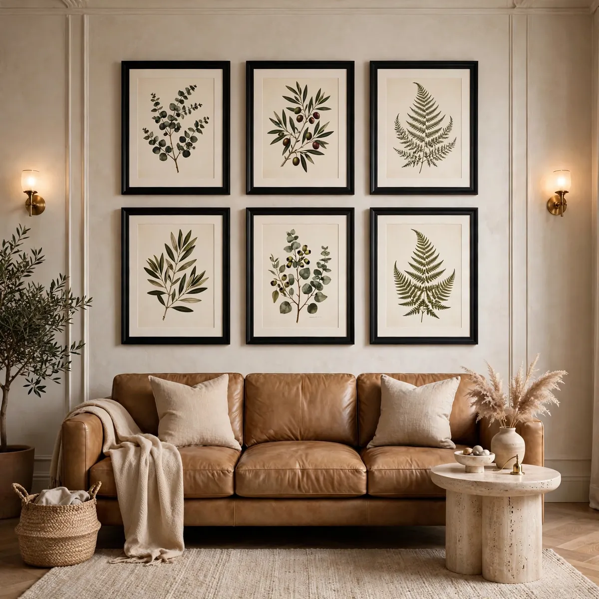 living room wall art ideas: Build a Calm Symmetrical Grid Gallery