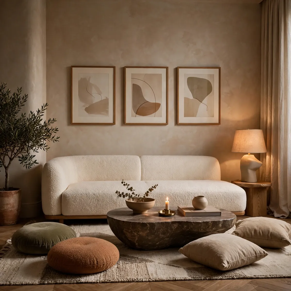 living room wall art ideas: Hang Art Low for Intimate Zones