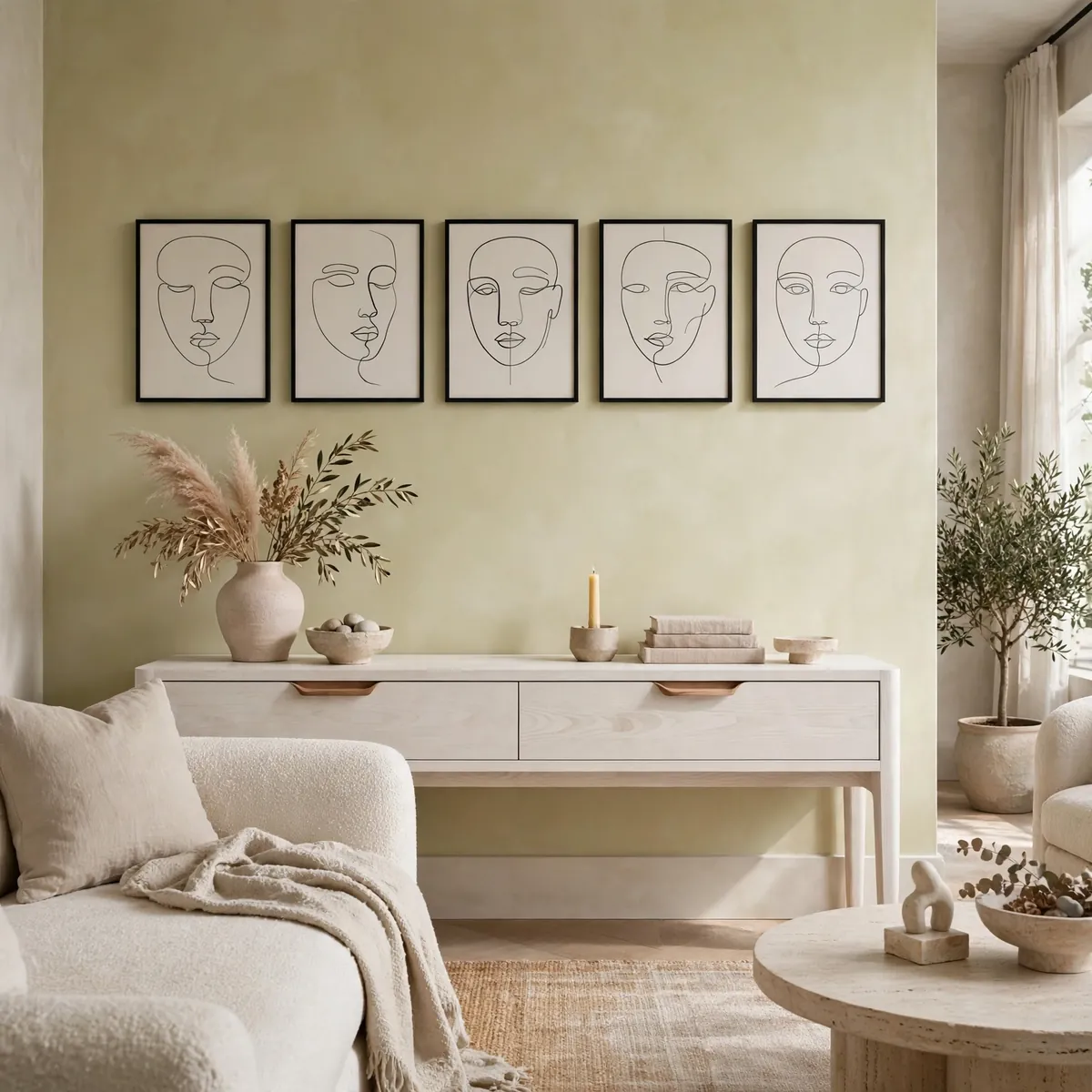 living room wall art ideas: Go Minimal With a Line-Drawing Series