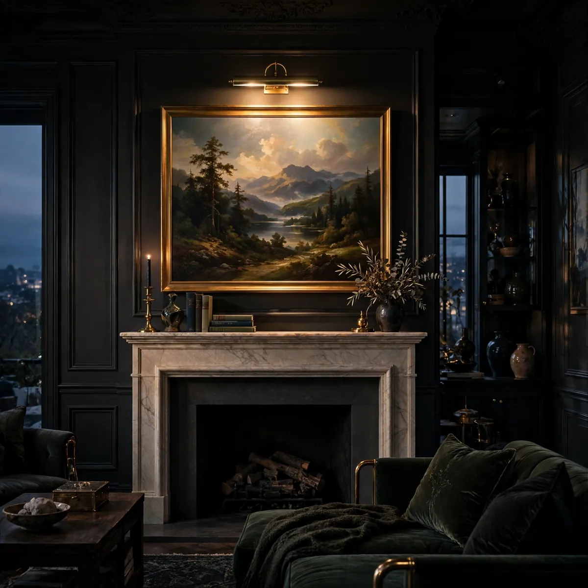 living room wall art ideas: Add Picture Lights to Make Art Glow
