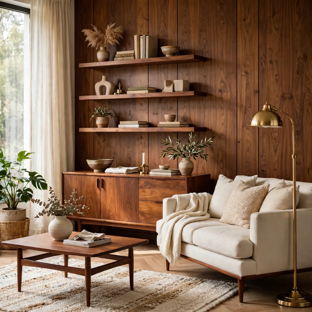 mid century modern apartment: Let Warm Walnut Set the Tone