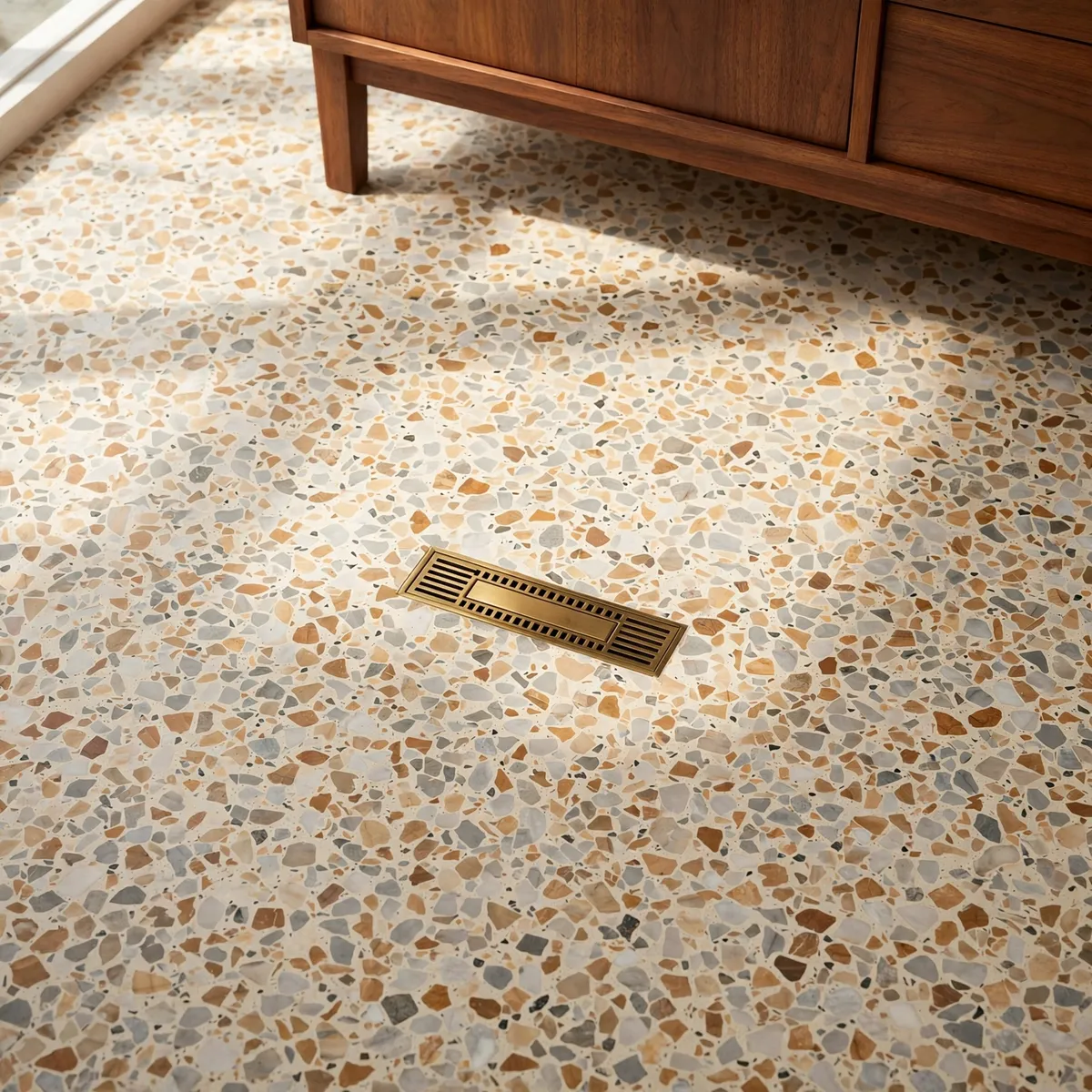 mid century modern bathroom: Lay Terrazzo for Vintage Luxury