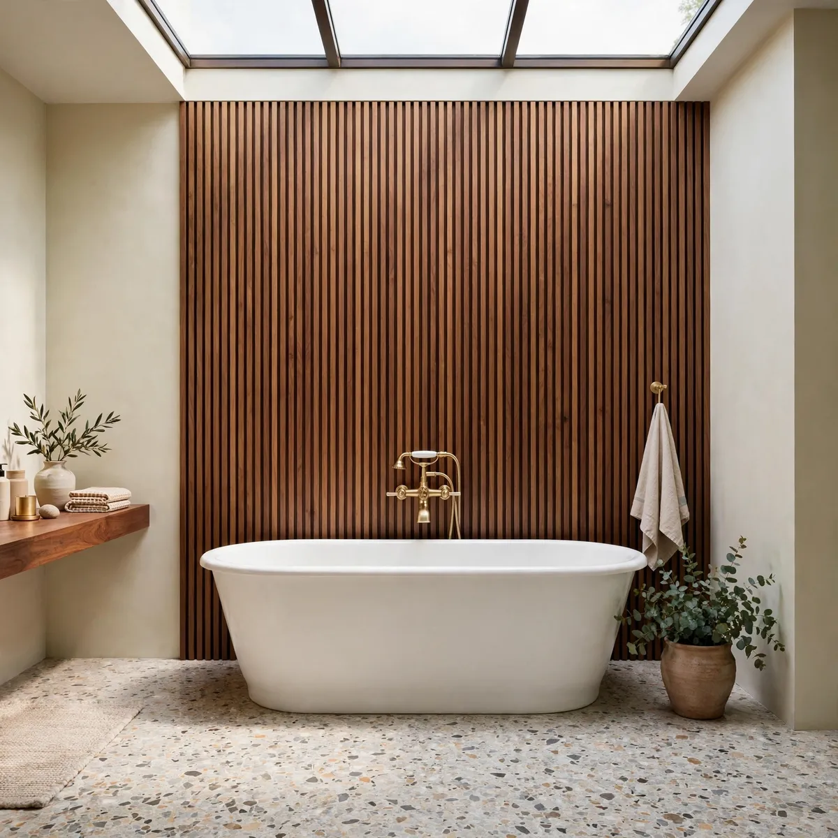 mid century modern bathroom: Wrap a Wall in Warm Wood Slats