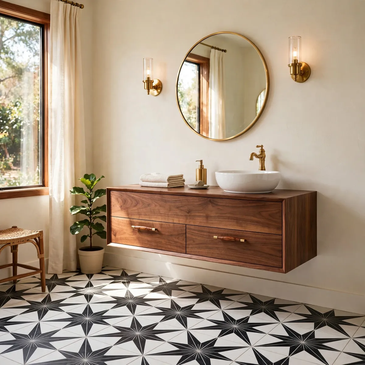 mid century modern bathroom: Ground It With a Graphic Starburst Floor