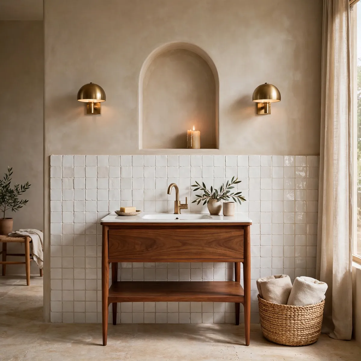 mid century modern bathroom: Soften Walls in Warm Greige