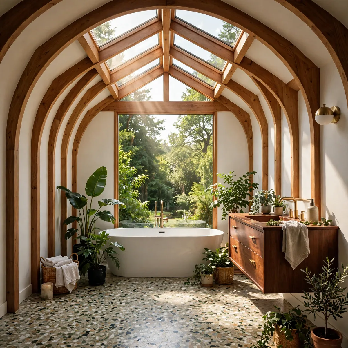 mid century modern bathroom: Top-Light With a Skylit Garden View