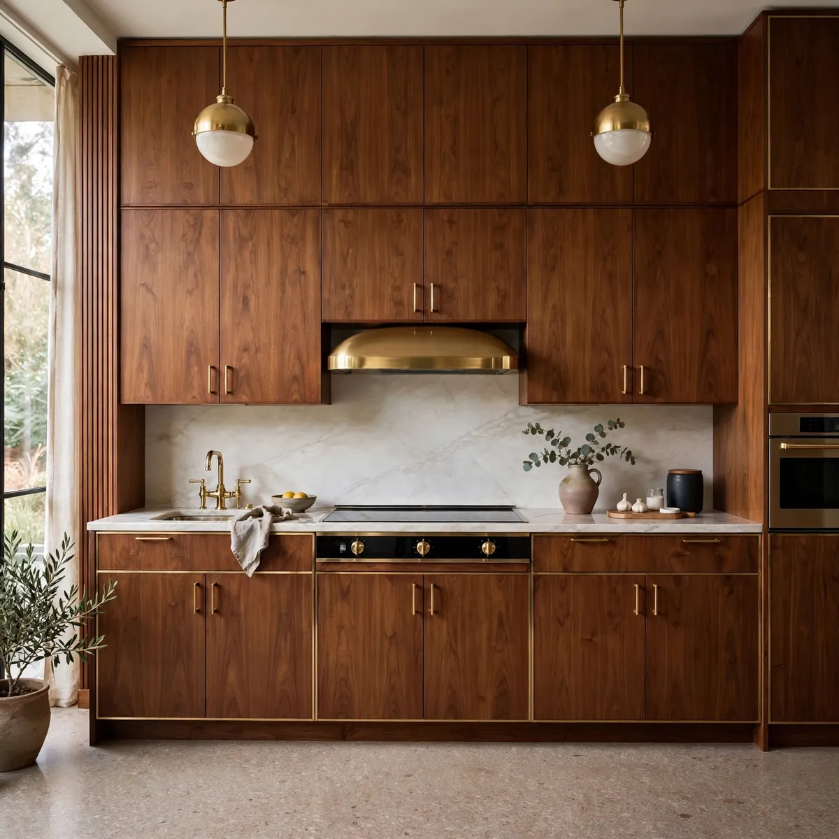 mid century modern kitchen: Let Warm Walnut Grain Lead the Design