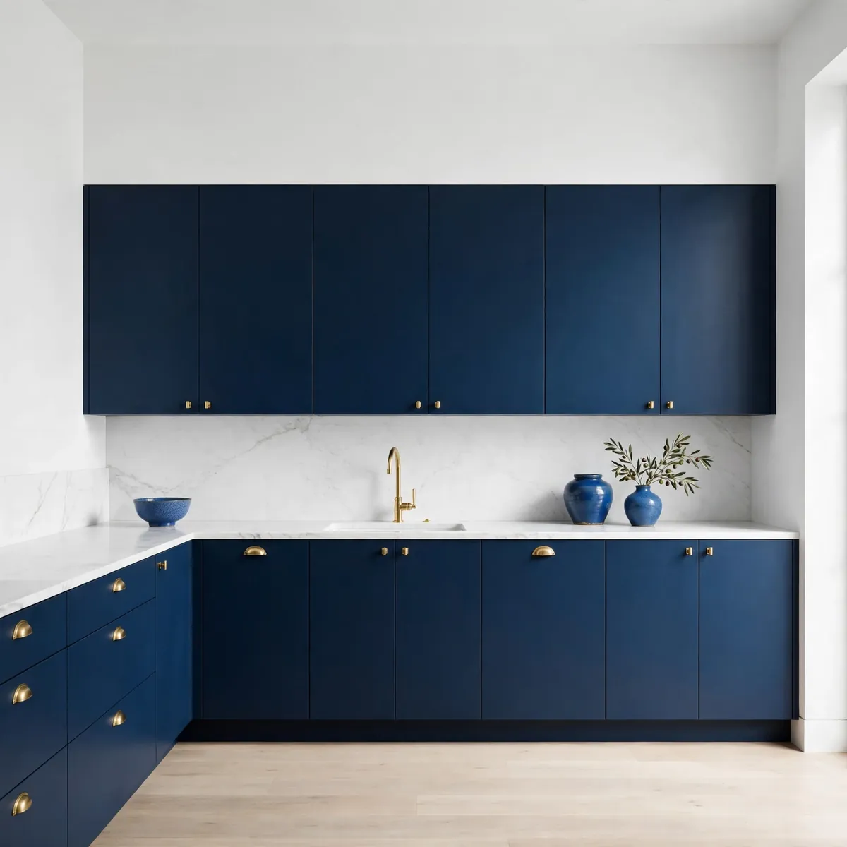 minimalist kitchen ideas: Let One Bold Cabinet Color Anchor the Room