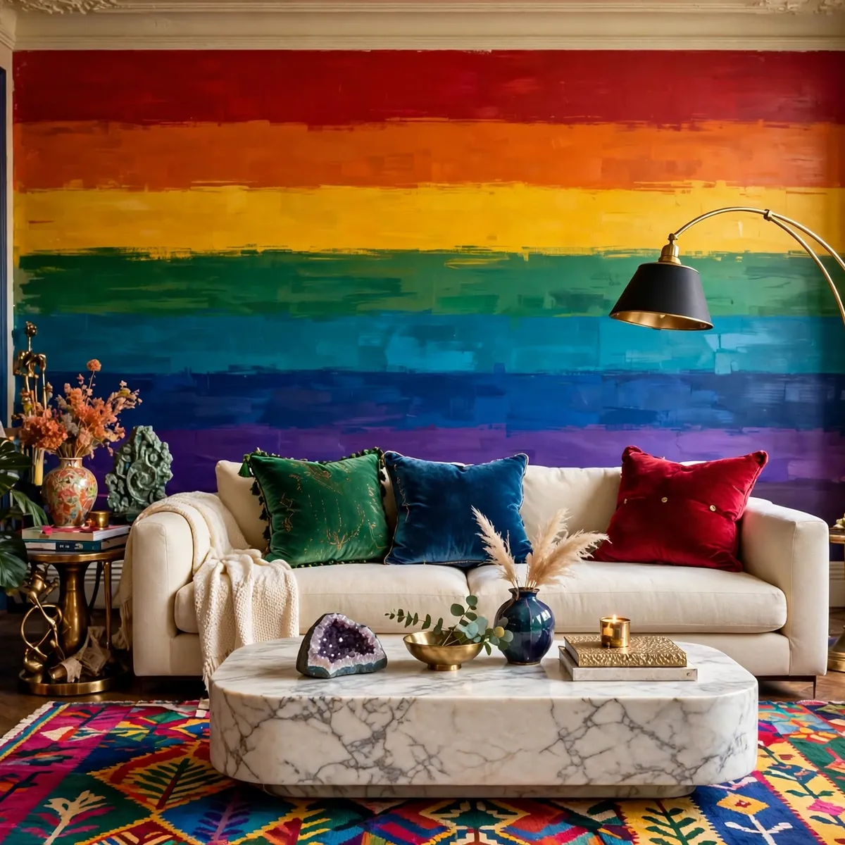 multicolor living room ideas: Rainbow Accent Wall That Pops