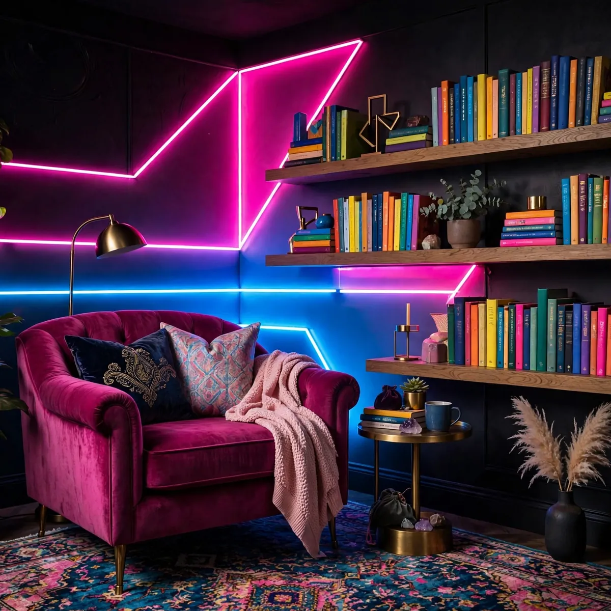 multicolor living room ideas: Neon-Pop Accent Nook