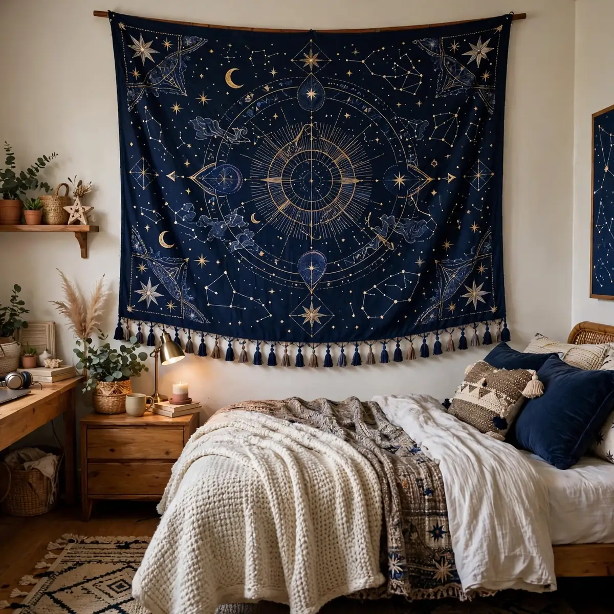 navy blue dorm room ideas: Navy Blue Tapestry Wall Art