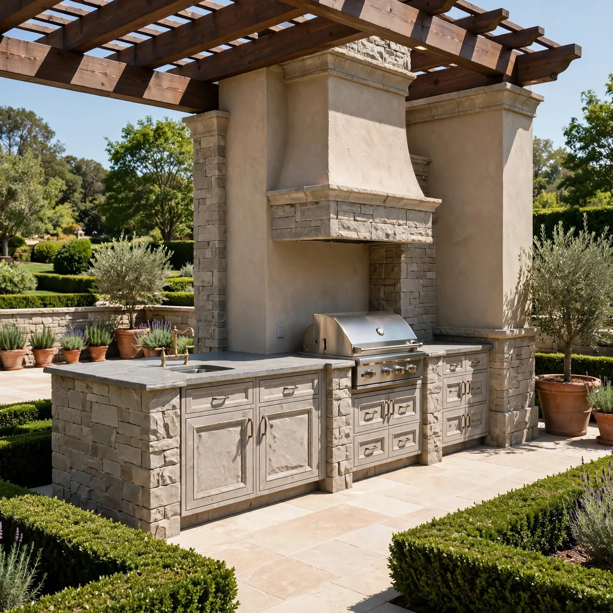 outdoor kitchen ideas: Zone Without Walls Using Floor and Level Changes