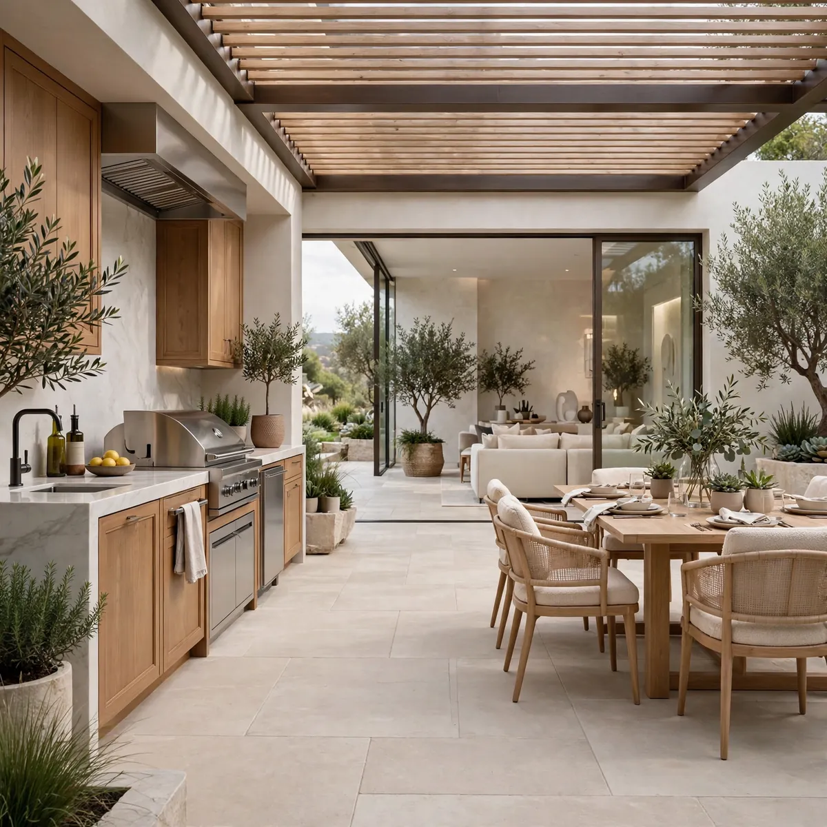 outdoor kitchen ideas: Floor It for Easy Cleaning
