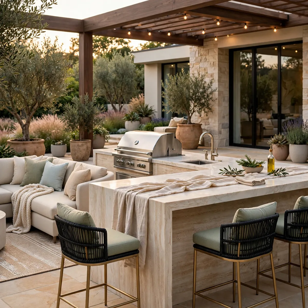 outdoor kitchen ideas: Dress It in Weatherproof Textiles