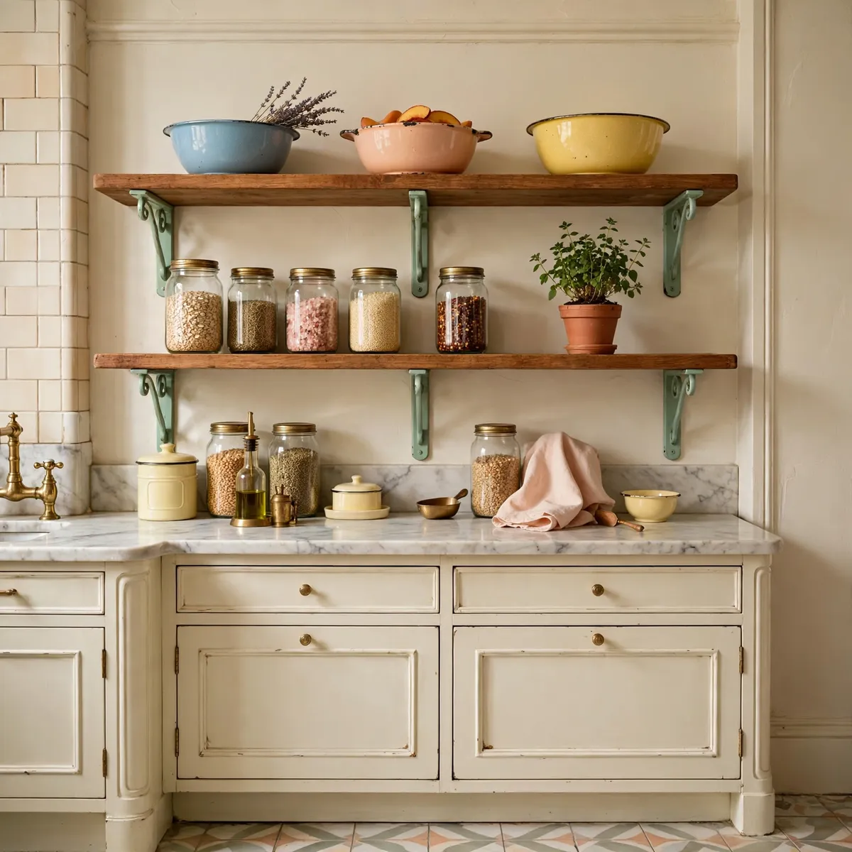retro kitchen ideas: Style Open Shelves With Retro Dishware