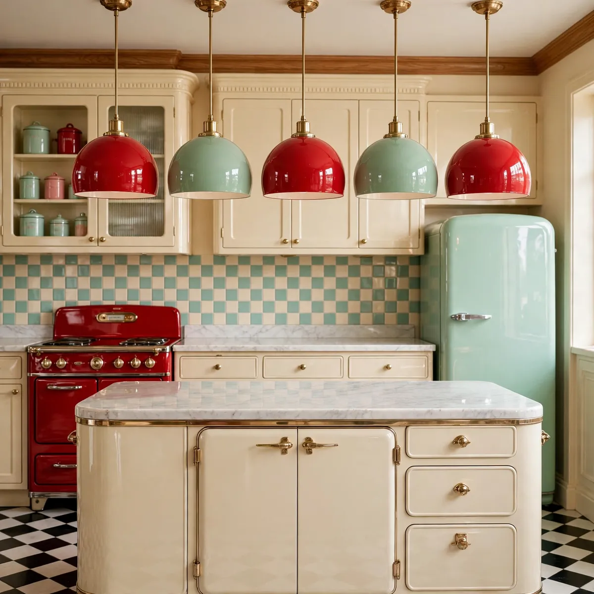 retro kitchen ideas: Choose Dome Pendants in Candy Colors