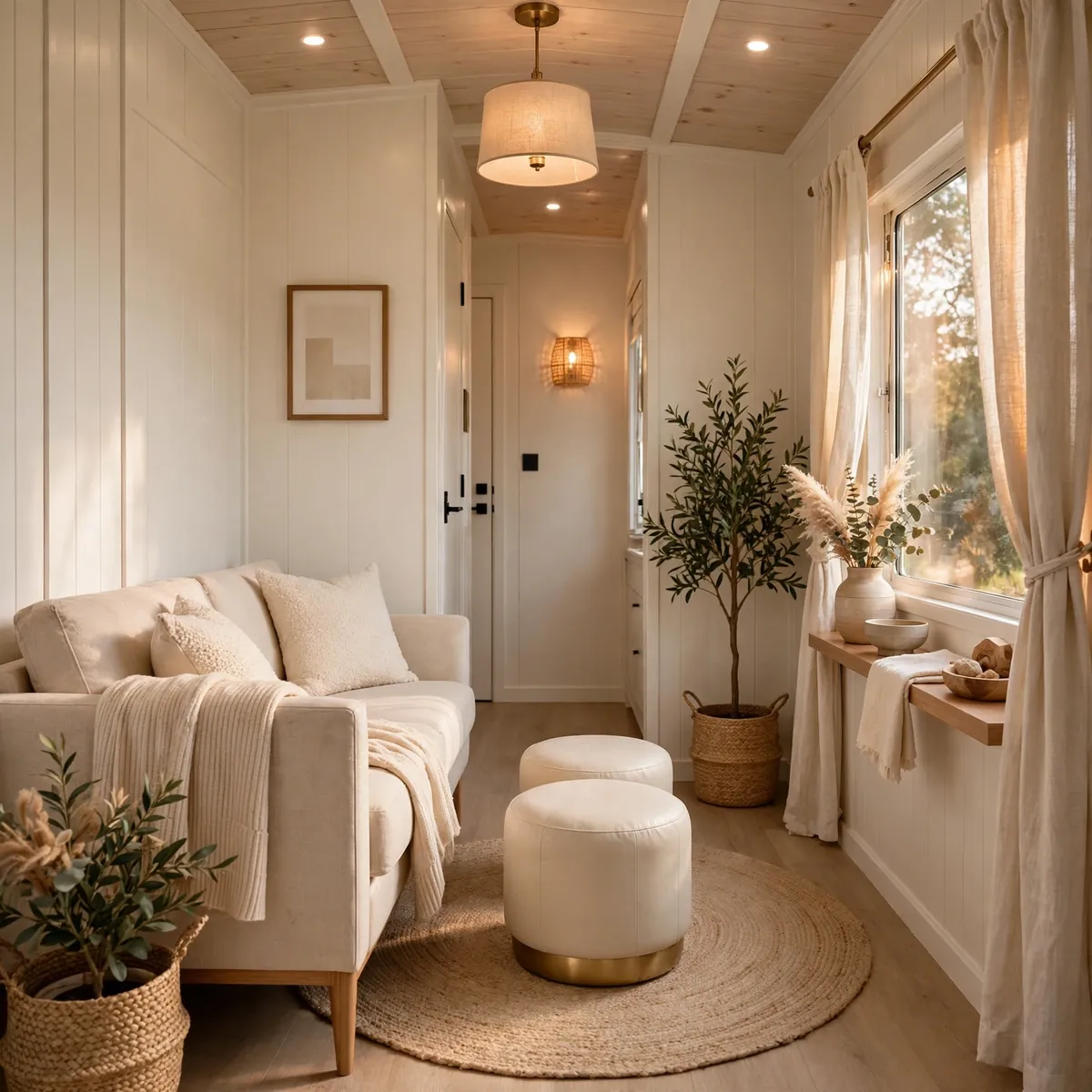single wide trailer living room ideas: Swap the Coffee Table for Two Small Ottomans