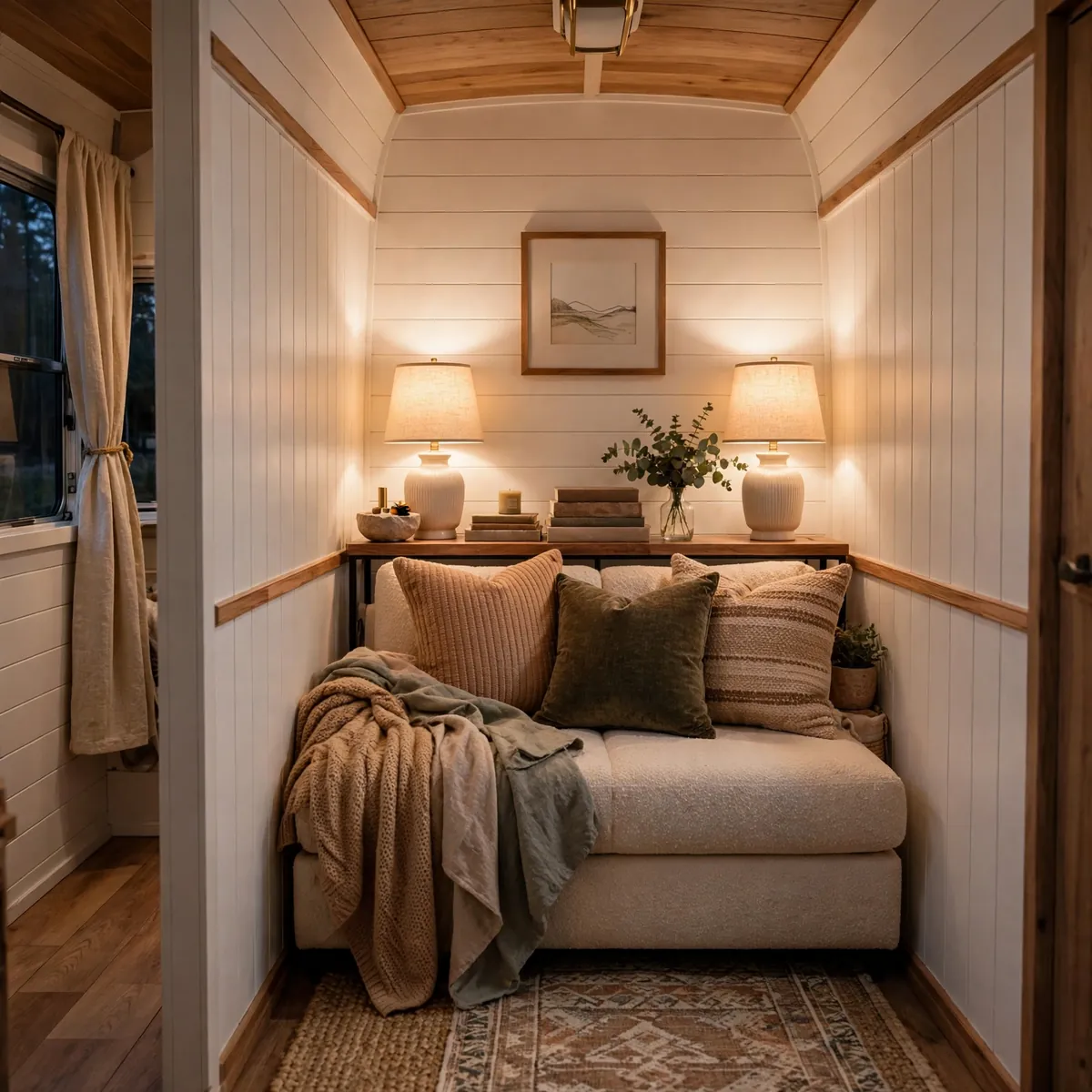 single wide trailer living room ideas: Tuck a Narrow Console Behind the Sofa