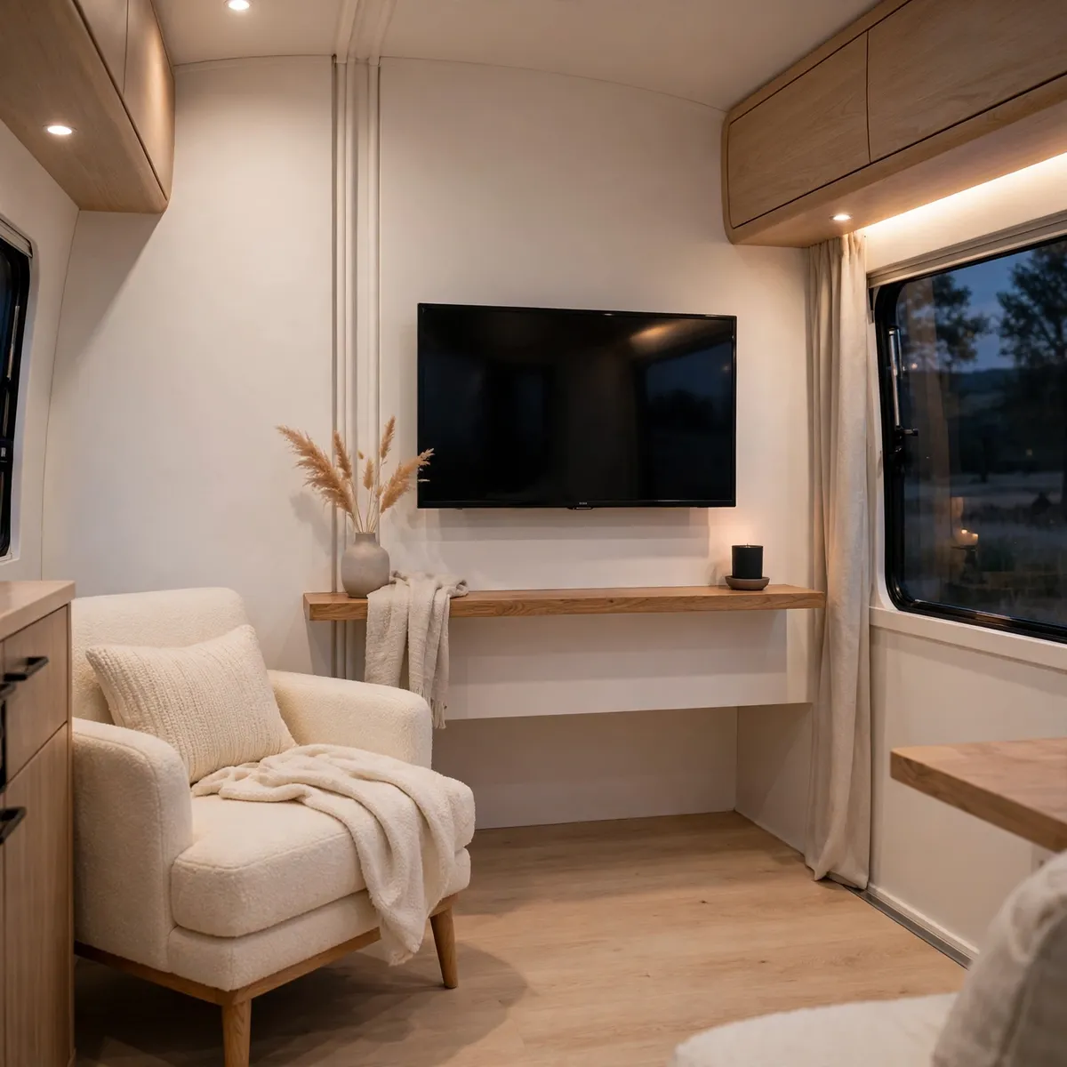 trailer living room ideas: A Floating Media Wall