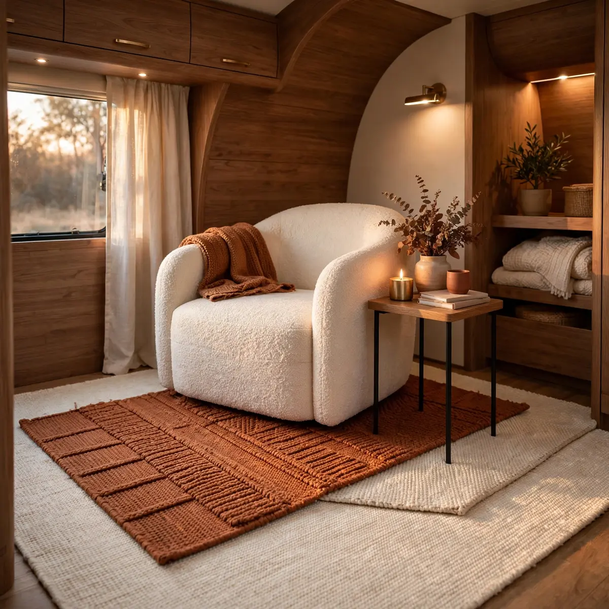 trailer living room ideas: Layered Rugs to Zone the Room