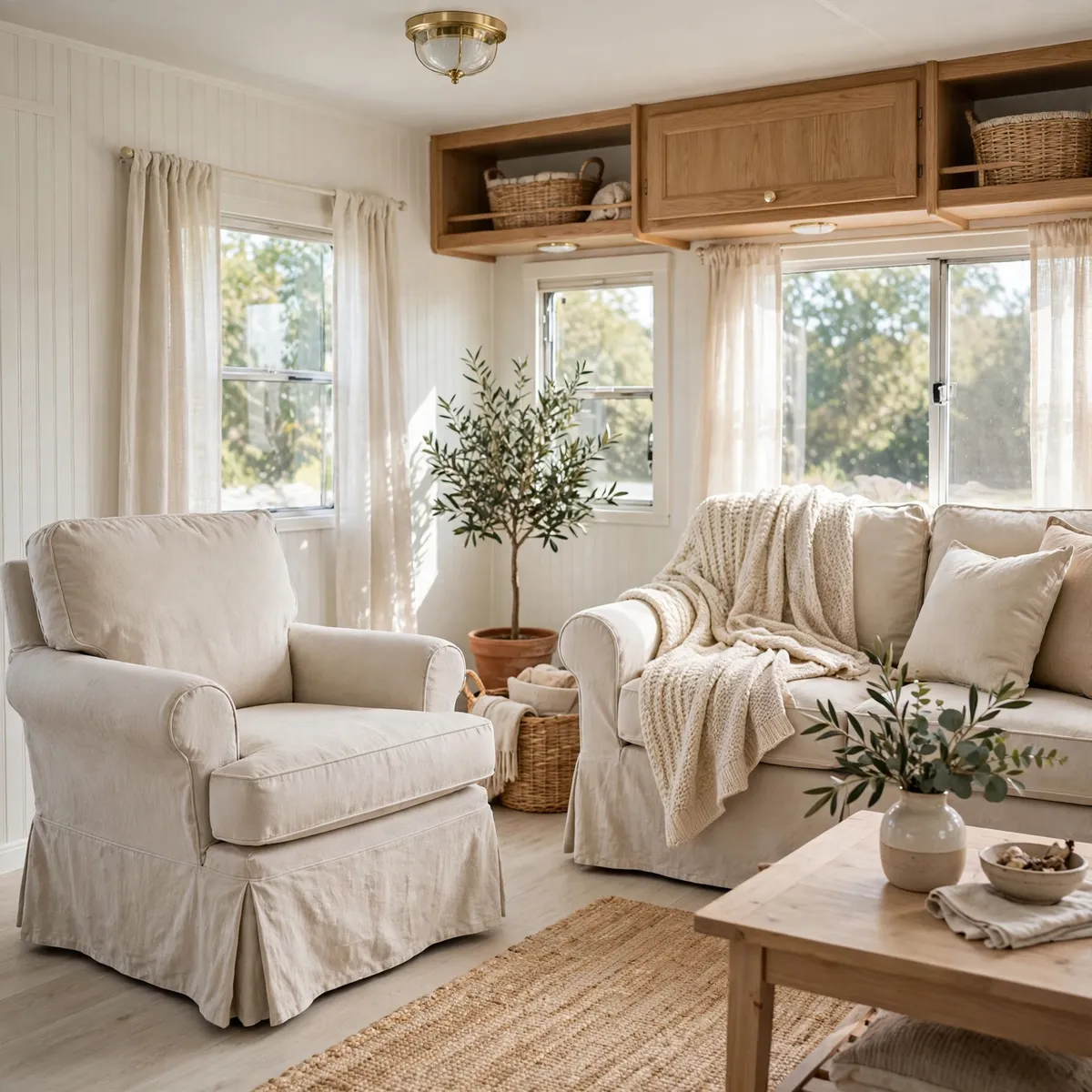 trailer living room ideas: Slipcovered Seating in Performance Fabric