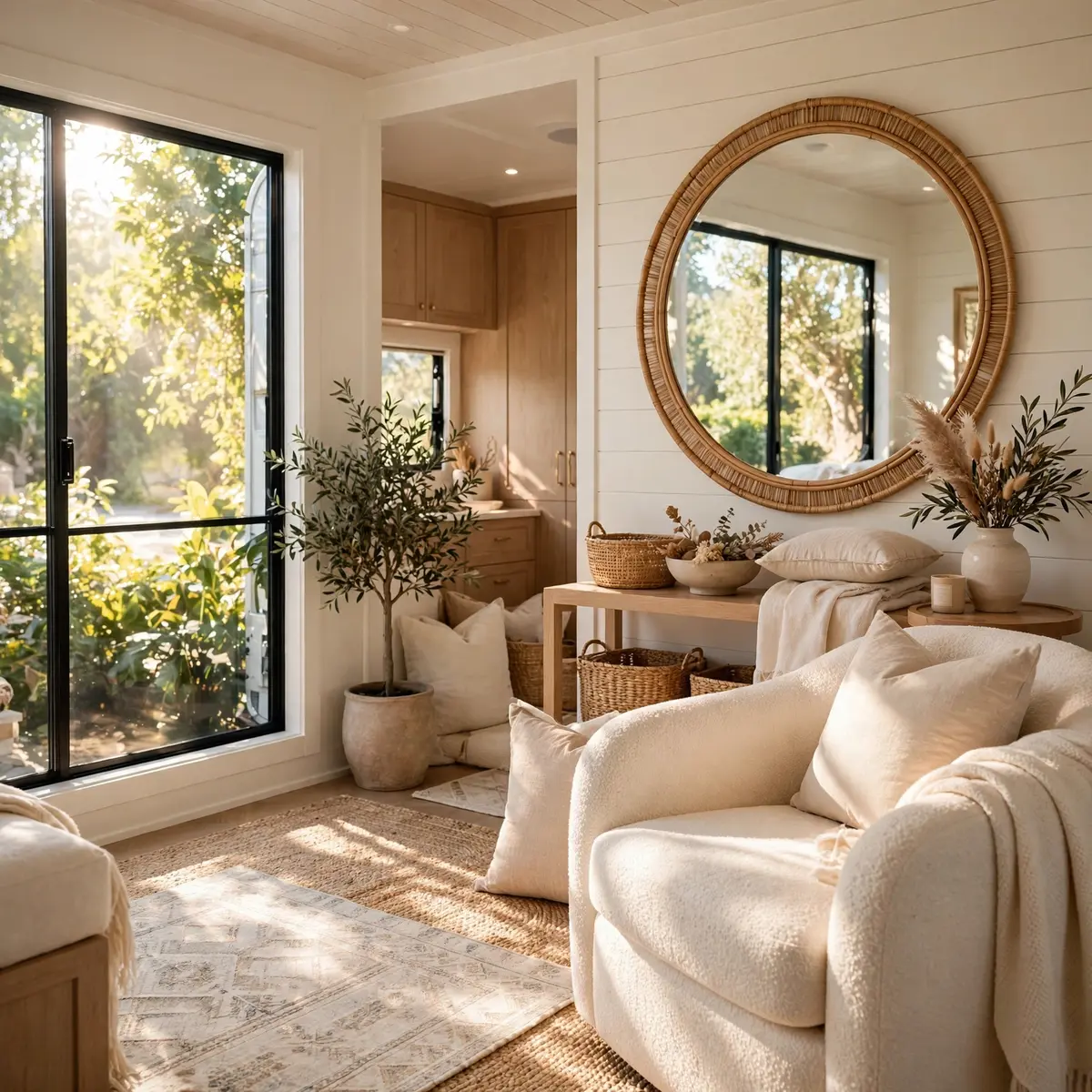 trailer living room ideas: A Mirrored Accent to Double the Space