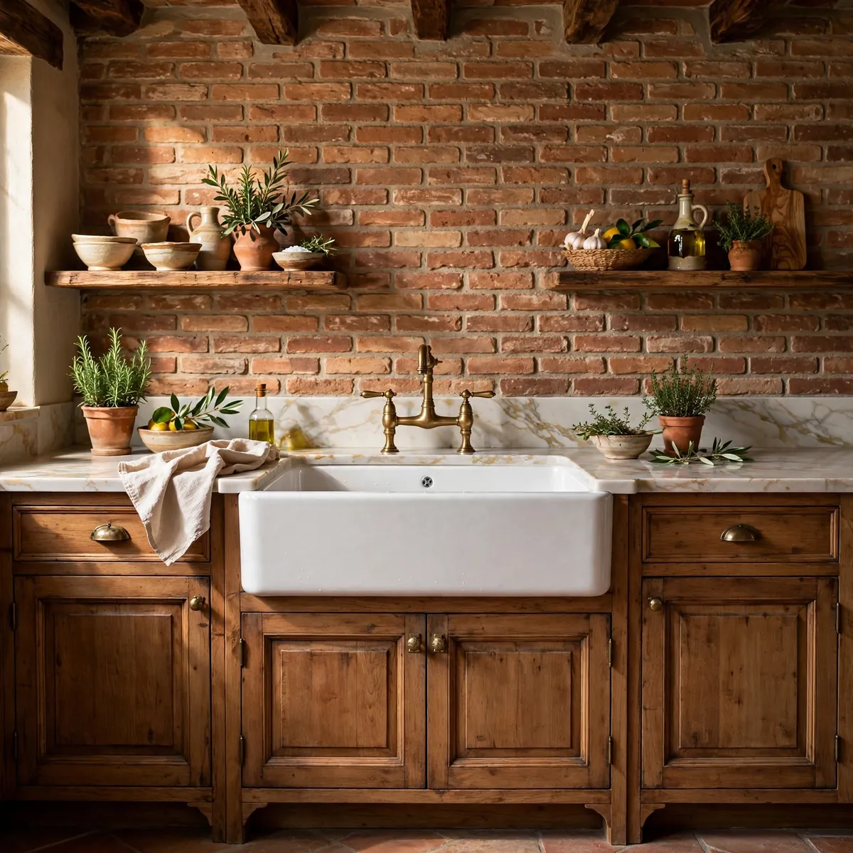 tuscan kitchen ideas: Install a Fireclay Farmhouse Sink