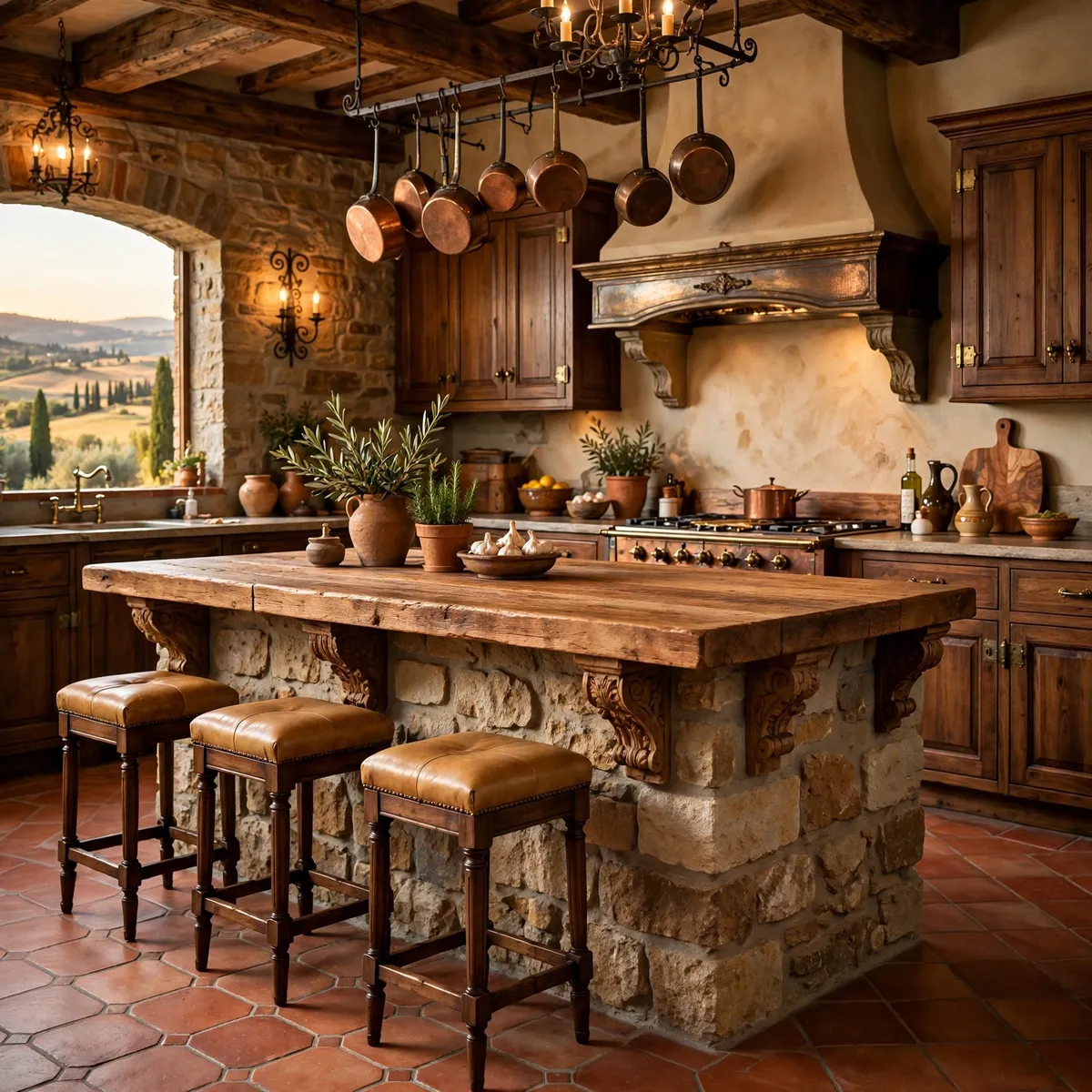 tuscan kitchen ideas: Build the Island on a Stone Base