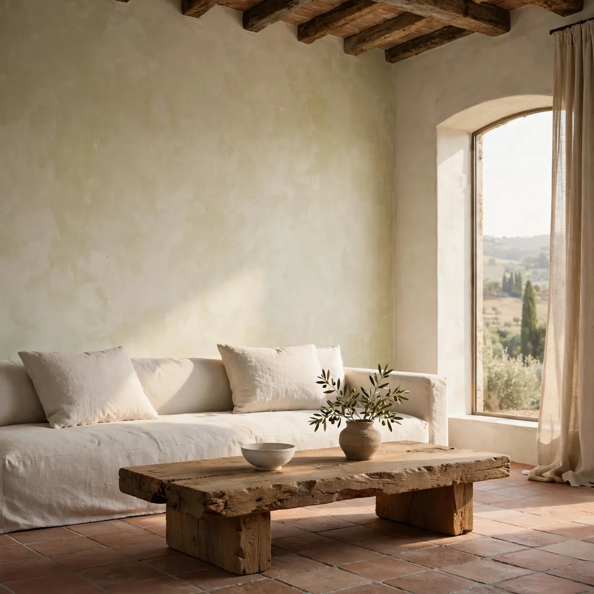 tuscan living room ideas: Minimal Tuscan with Limewash Walls