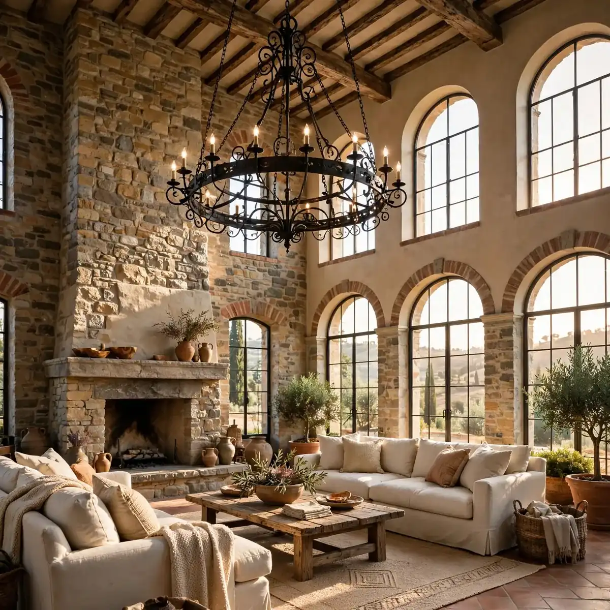 tuscan living room ideas: Double-Height Dramatic Tuscan Lounge