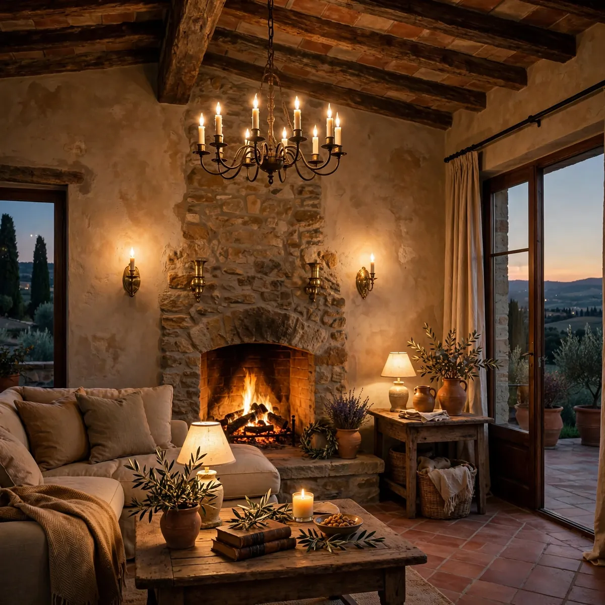 tuscan living room ideas: Warm Layered Lighting Design