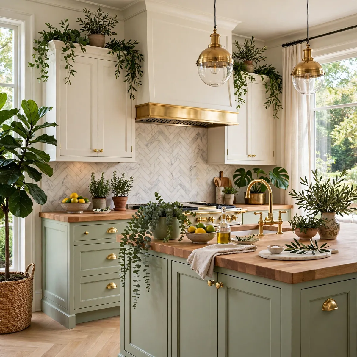 two tone kitchen cabinets: Try Sage Green Lowers With Warm White Uppers