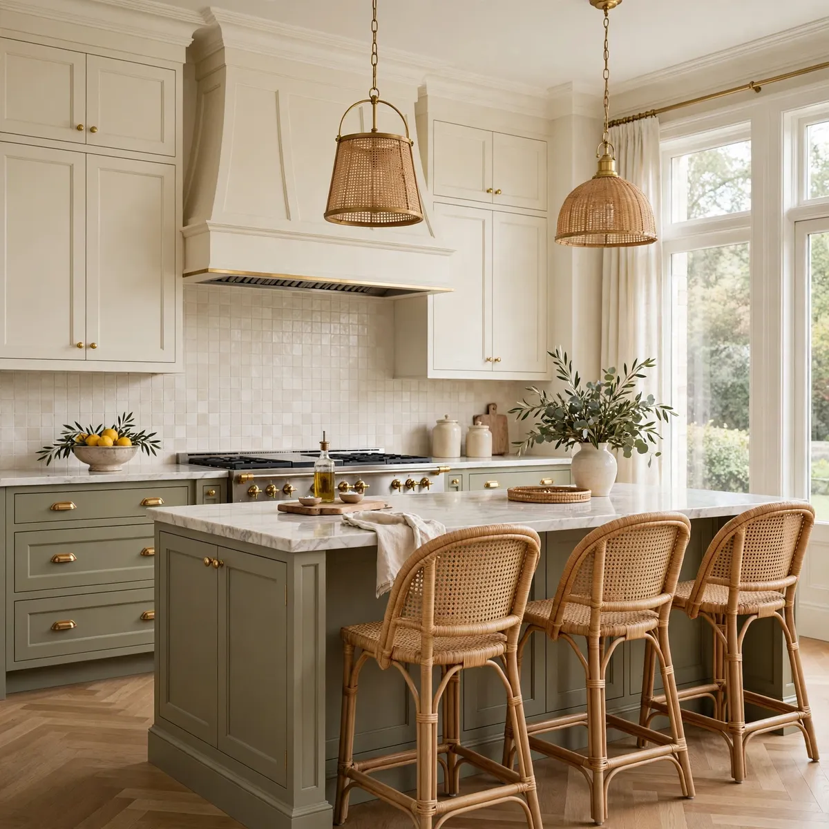 two tone kitchen cabinets: Energize With Olive Lowers and Cream Uppers