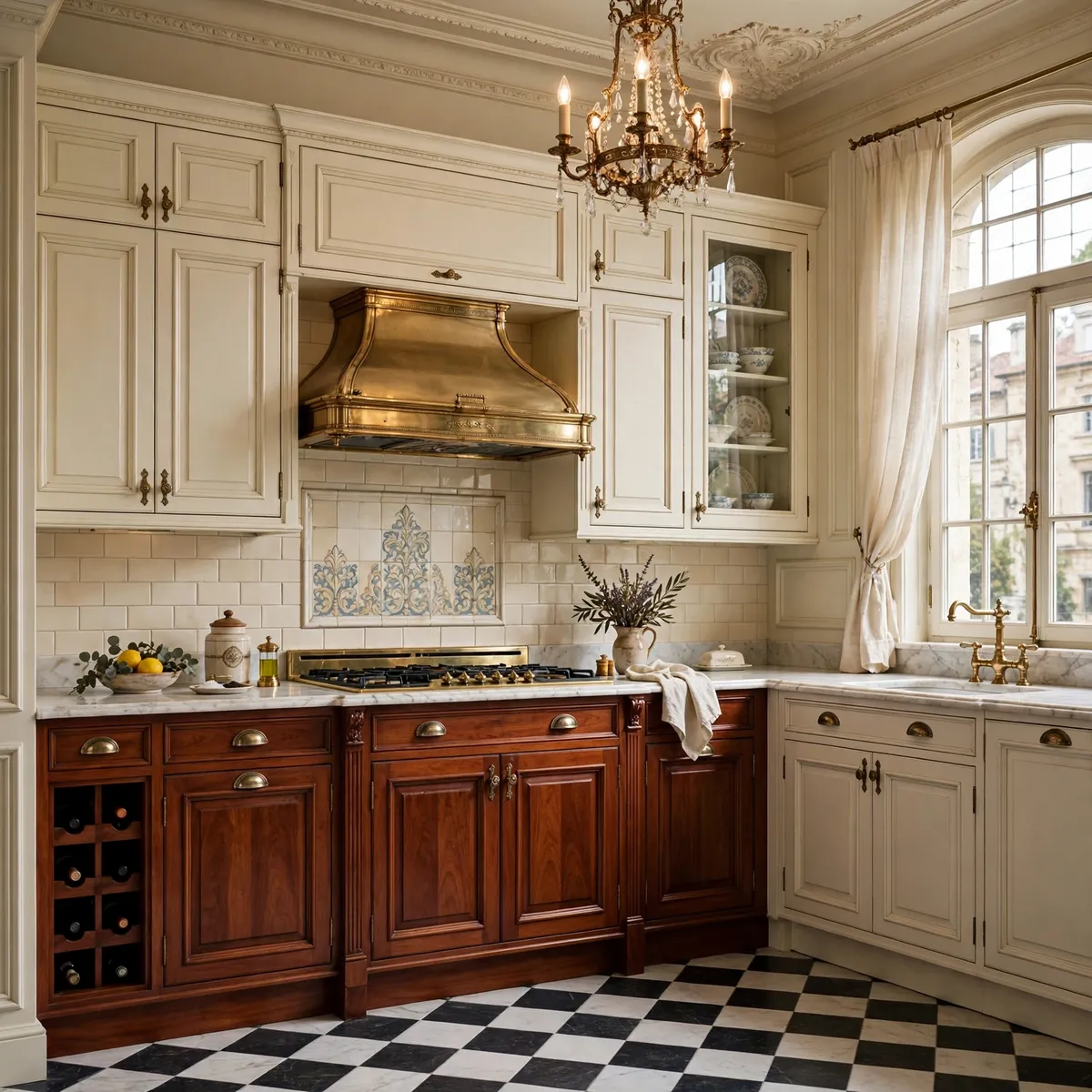 two tone kitchen cabinets: Warm Vintage Appeal With Cherry and Cream