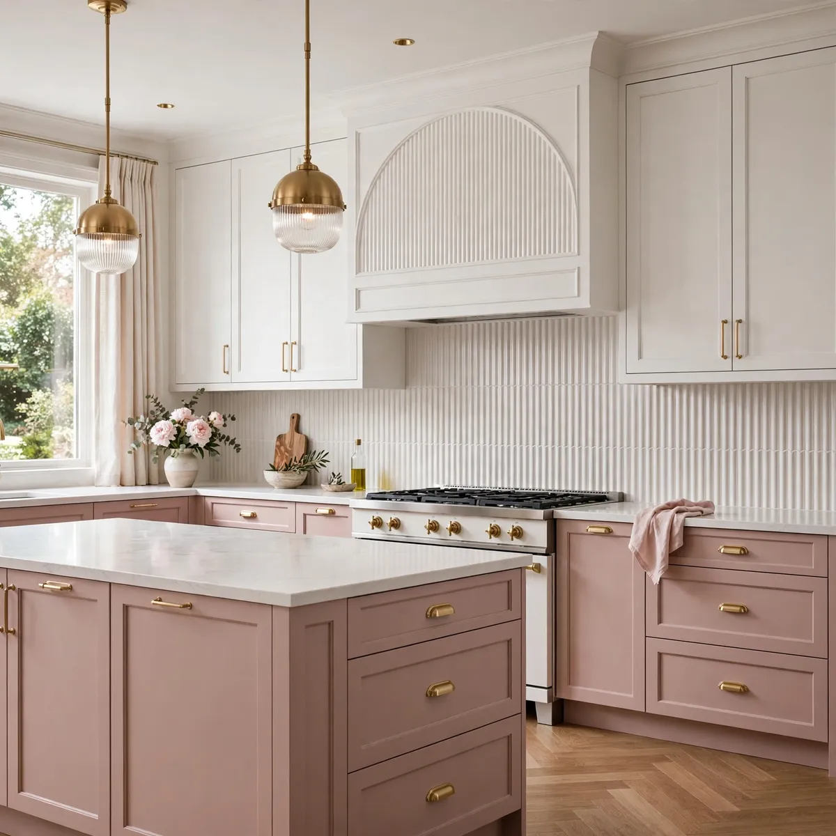 two tone kitchen cabinets: Soften the Room With Blush Pink Lowers