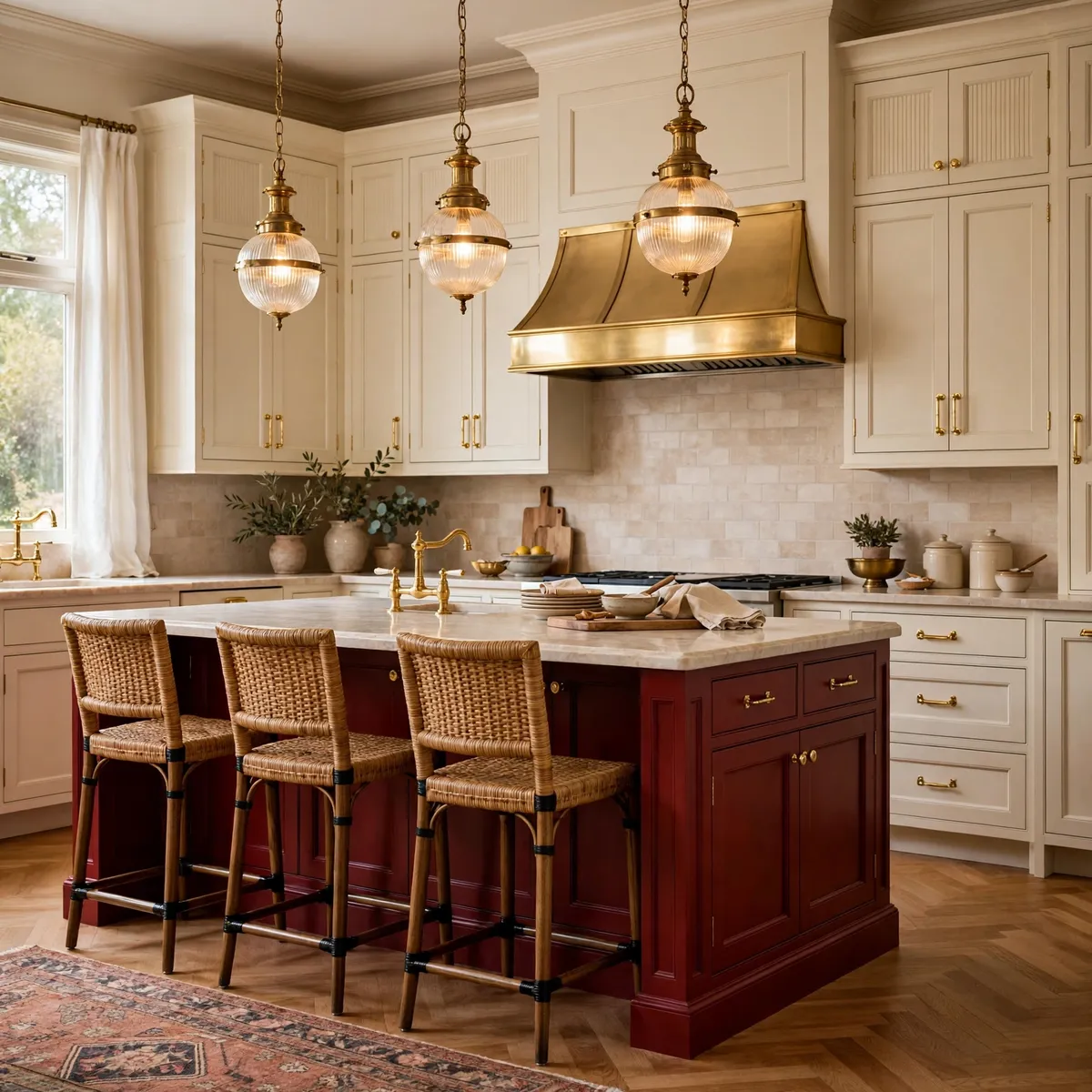 two tone kitchen cabinets: Go Cozy-Bold With Deep Red and Cream