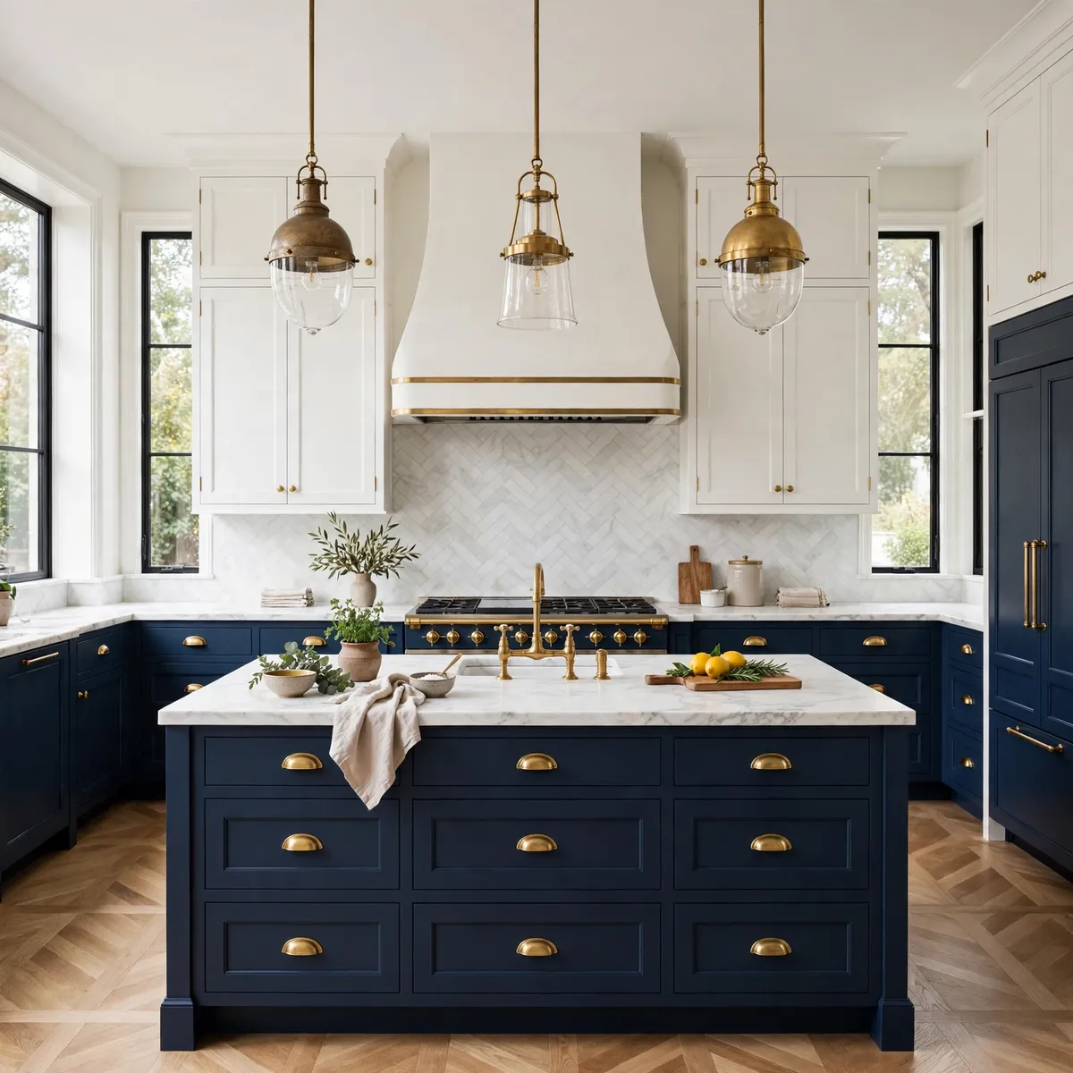 two tone kitchen cabinets: Unite Both Tones With One Hardware Finish